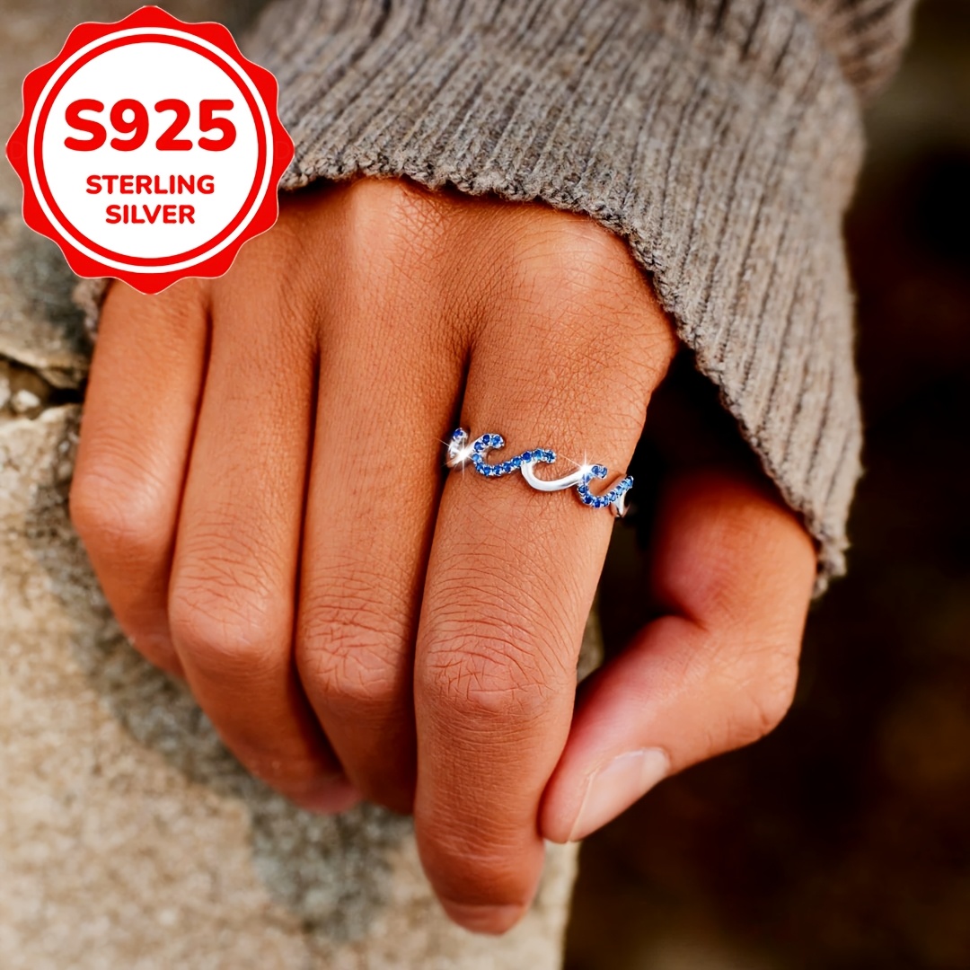 Women's S925 Silver Light Luxury Wave Ring, Bi-Color
